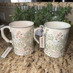 Morris & Co set of 2 Floral Spring Ceramic Mugs - Cream, Green, Pink, blue NWT